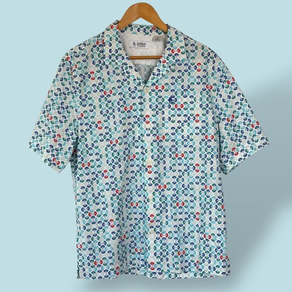Original‎ Penguin Camp Shirt Blue Fan Print Shirt Men's Size Medium Golf Tennis - Picture 1 of 9